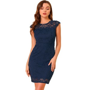 INSPIRE CHIC Women's Elegant Stretch Knit Cap Sleeve Allover Floral Lace Bodycon Dress - 1 of 4