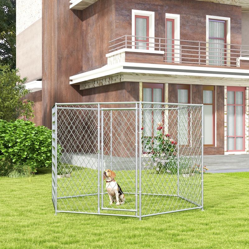 PawHut Dog Kennel, Outdoor Dog Run with Lockable Door for Dogs, Silver, 3 of 7