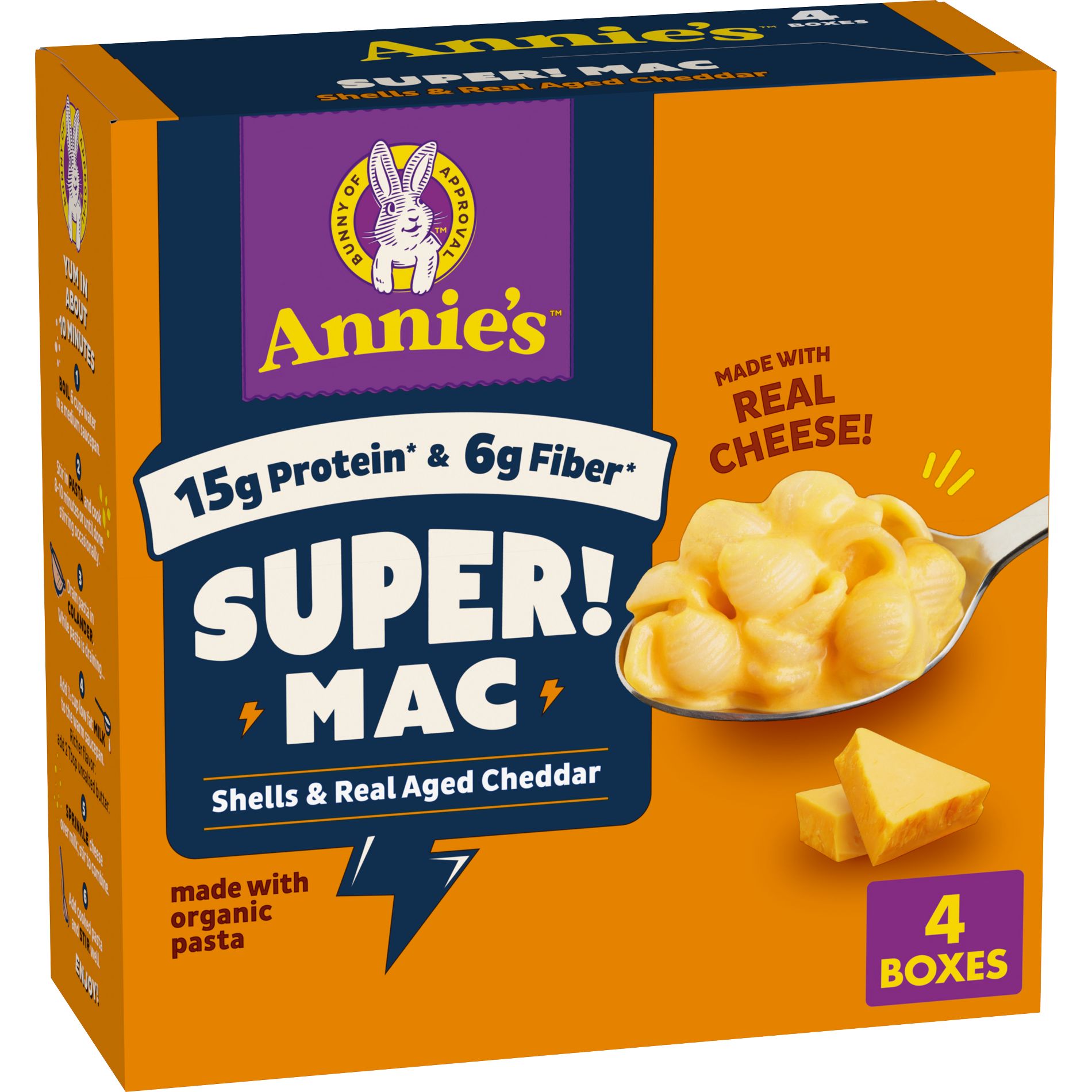 Annie's Organic Super! Mac Real Aged Cheddar Mac and Cheese - 24oz/4ct