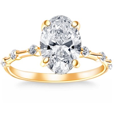 Pompeii3 Certified 3.26Ct TW Oval Diamond Engagement Ring 14k Yellow Gold Lab Created - Size 7