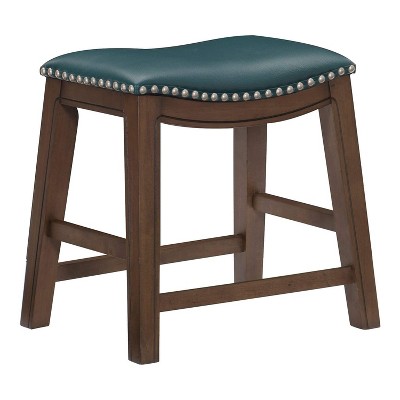 Homelegance 18-Inch Dining Height Wooden Bar Stool with Solid Wood Legs and Faux Leather Saddle Seat Kitchen Barstool Dinning Chair, Green and Brown