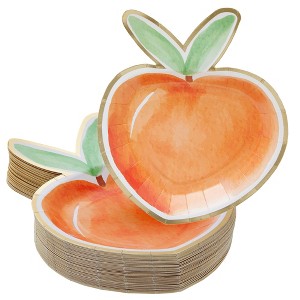 Sparkle and Bash 48 Pack Peach Paper Plates with Die-Cut Design and Gold Foil Border for Peach Themed Party Decorations (7 in) - 1 of 4