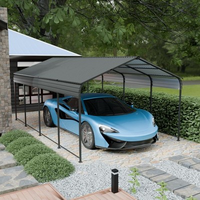 12x20 FT Metal Carport, Heavy Duty Carport Canopy With Galvanized Metal Roof And Frame, Outdoor Garage Car Shelter Shade For Pickup Boat Tractors