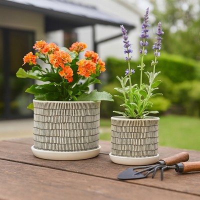 Sagebrook Home Set of Two 6"H/8"H Ceramic Abstract Tiled Design Planters for Living