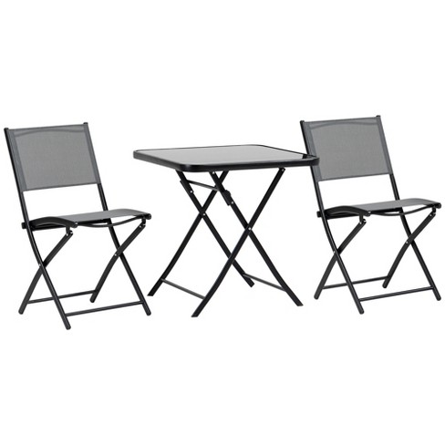 3 PCS Set of Foldable Garden Table with Top Glass and Chairs with Arms All Weather Resistant Wicker Iwicker Patio Rattan Steel Folding Bistro Set 