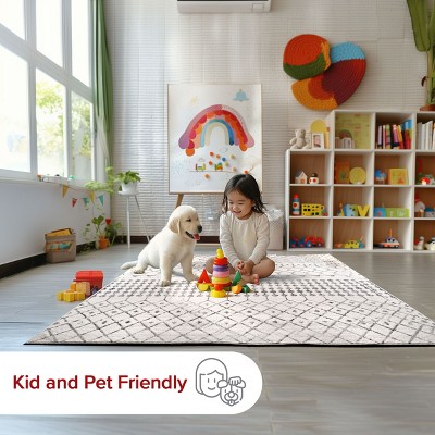 Handmade Geometric Gray Square Area Rug, Stain-Resistant Synthetic