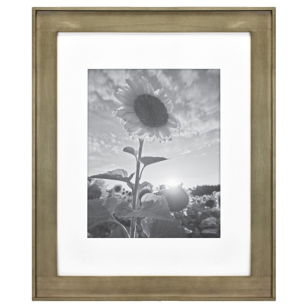 16" x 20" Matted to 11" x 14" Plank Wood Wall Frame Brown - Threshold