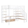 NicBex Full Size Loft Bed Bunk Bed Metal Bed Frame with Low Table, Storage Shelves, Stairs and Full Length Guardrail, No Box Spring Required, White - 3 of 4