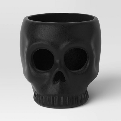 Small Ceramic Stoneware Skull Candle Holder with Reactive Glaze Black - Threshold™
