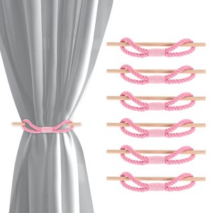 Unique Bargains Cotton Hand-Woven Decorative Drape Curtain Tiebacks with Wood Club - 1 of 4