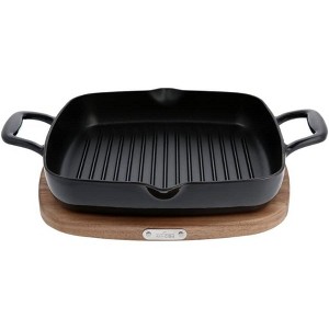 All-Clad Cast Iron Enameled Square Grill with Acacia Trivet 11 Inch - 1 of 4