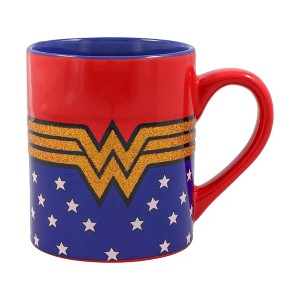 Silver Buffalo DC Comics Wonder Woman Logo Glitter Ceramic Mug | Holds 14 Ounces - 1 of 4