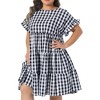 Women's Plus Size 1950s Gingham Plaid Round Neck Ruffle Sleeve Tiered Casual Summer Babydoll Midi Dresses with Pocket - Agnes Orinda - 2 of 4