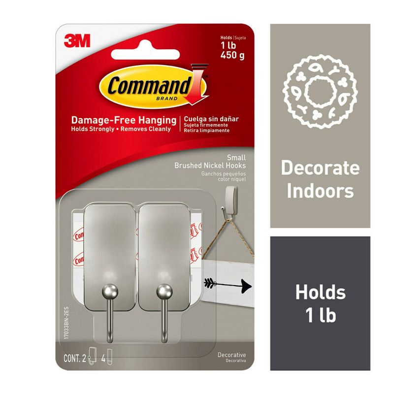 Command Small Brushed Nickel Hooks, 1 of 13