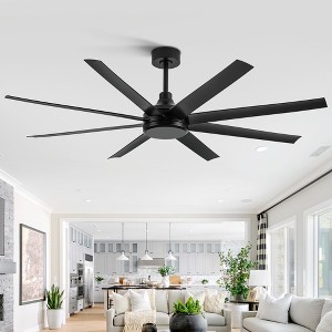 Airsurfer 65" Black Light Free Ceiling Fan with 8 Black ABS Blades, DC Motor, 6-Speed, Remote Control, Downrod Mount, No Light - 1 of 4