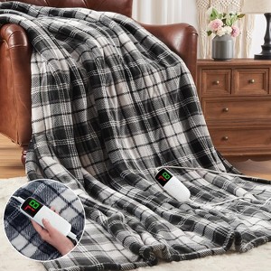Heated Blanket Electric Queen, Heating Queen with 10 Heats Levels/8 Hours Auto Off, Black Plaid Flannel Blanket Winter Warmer for Adults - 1 of 4