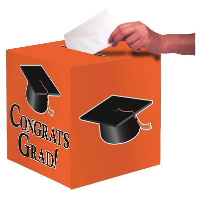 Orange Congrats Grad! Party Card Box