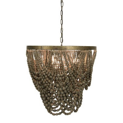 Gray Draped Wood Bead 2-Tier Chandelier