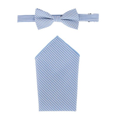 CTM Men's Cotton Seersucker Stripe Bow Tie and Hanky Set