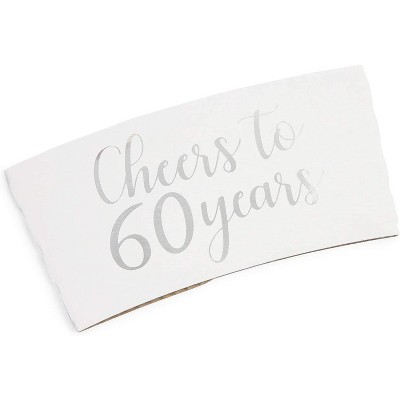 Sparkle and Bash 50-Pack Cheers to 60 Years Corrugated Coffee Cup Sleeves for Paper Cups, 60th Diamond Anniversary