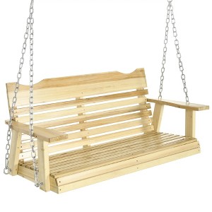 Resenkos 2-Seater Swing Bench, Metal Chain Outdoor Swing, Comfortable Armrests, Deck Patio Garden Swing, Natural Wood - 1 of 4