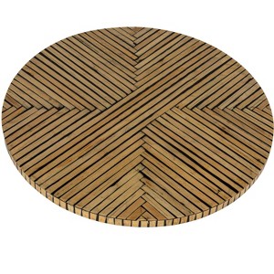 Storied Home Geometric Striped Wooden Lazy Susan, Natural and