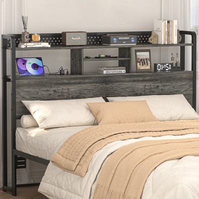 Aheaplus Storage Headboard with Led Lights & Charging Station