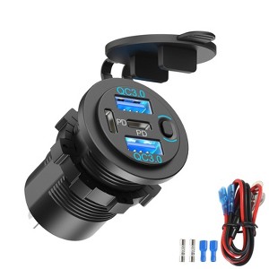 Itopfox Dual PD 30W USB C & Quick Charge 3.0 12V Outlet with Power Switch, 78W Multiport Car Charger for Vehicles, Boats, Motorcycles, RVs - 1 of 4