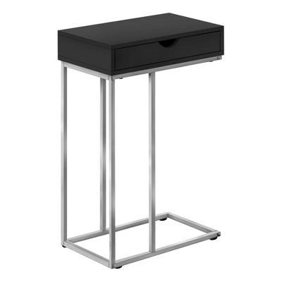 Monarch Specialties Accent Table C-Shaped End Side Snack Storage Drawer Living Room Bedroom Metal Laminate Black Grey Contemporary Modern
