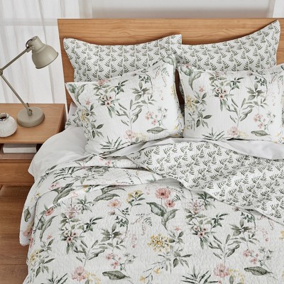 Viviana Twin White Cotton Reversible Quilt Set