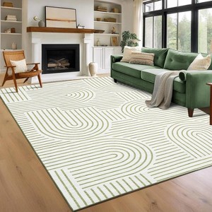 Abstract Washable Area Rug Non-Slip Throw Rug with Rubber Back, Low Pile Stain Resistant Boho Geometric Carpet for Living Room, Bedroom Dining Room - 1 of 4