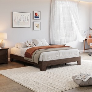 Wood Platform Bed Frame - No Box Spring Needed, 10.24" Storage Clearance, Wooden Slats, Pine/Sandalwood/Walnut Finish, Easy Assembly - 1 of 4