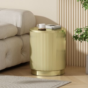 Golden Round Side Table With Vertical Stripes - 1 of 4