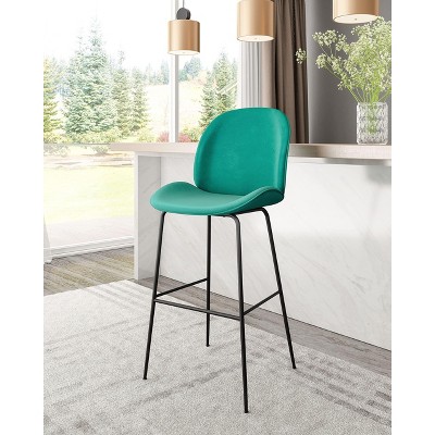 Teal Velvet and Black Steel Mid-Century Modern Bar Stool