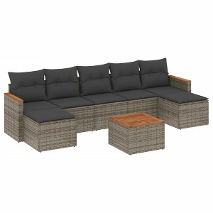 vidaXL 8 Piece Patio Sofa Set with Cushions Gray Poly Rattan - With Table - 1 of 4