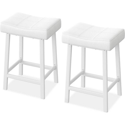Whizmax 24 Inch Backless Saddle Barstools Set of 2, with Curved Surface, Metal Leg and Footrest, for Kitchen Counter, Home Bar