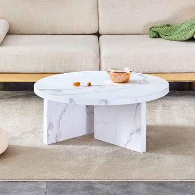 Modern Marble Grain Texture Round Coffee Table,MDF Side Table, Cozy Minimalist Coffee Table Designs For Small Spaces And Living Room-Cuddlewood