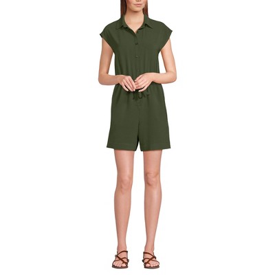 Lands' End Women's Cap Sleeve Creaseless Button-Down Romper