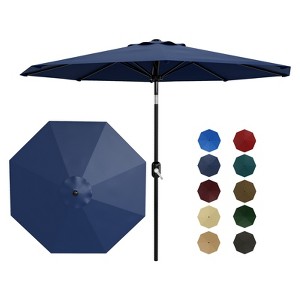9 ft patio umbrella target 9FT Patio Umbrella Outdoor Table Umbrella with Crank Lift & Push Button Tilt, 8 Ribs Market Umbrella for Garden, Deck, Pool, Navy Blue
