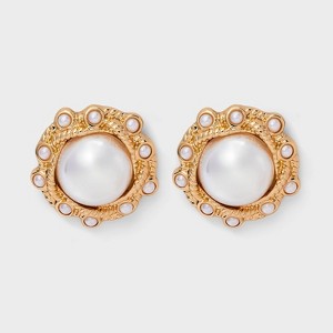 Pearl Button Earrings - A New Day™ Gold/Pearl - 1 of 3