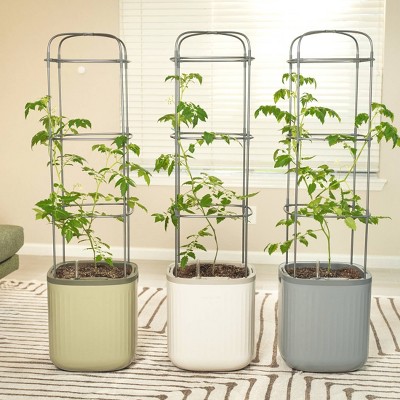 Cream White Self-Watering Indoor Outdoor Planter with Trellis