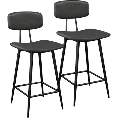 JUJABU 25.6 Inch Set of 2 Modern Bar Stools with Back and Faux Leather Upholstered, Classic Black