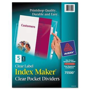 Avery Index Maker Print & Apply Clear Label Sheet Protector Dividers 5-Tab Letter 75500