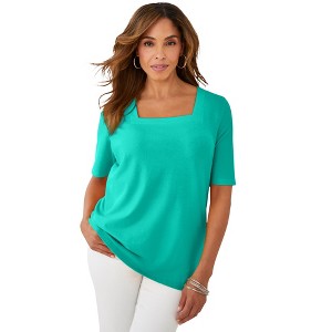 Jessica London Women's Plus Size Stretch Cotton Square Neck Tee - 1 of 4
