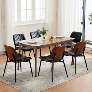 Dining Chairs Set of 6, Mid-Century Modern Upholstered Accent Chairs, Dining Room and Kitchen Chairs with Walnut Wood and Metal Legs, Black - 1 of 4