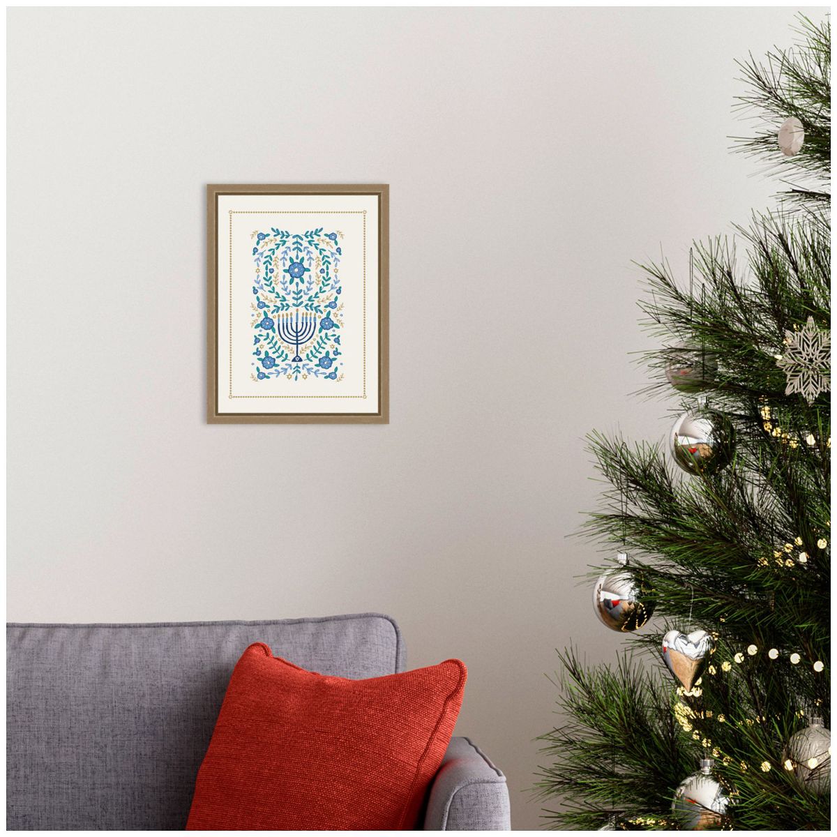 Kate and Laurel VYD Hanukkah Garden by Vicky Yorke Framed Canvas Wall Art Print, Sylvie Dark Gold, 10x13 - thumbnail 5