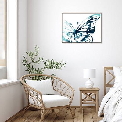 30" x 23" Blue Abstract Butterfly Framed Canvas Wall Art
