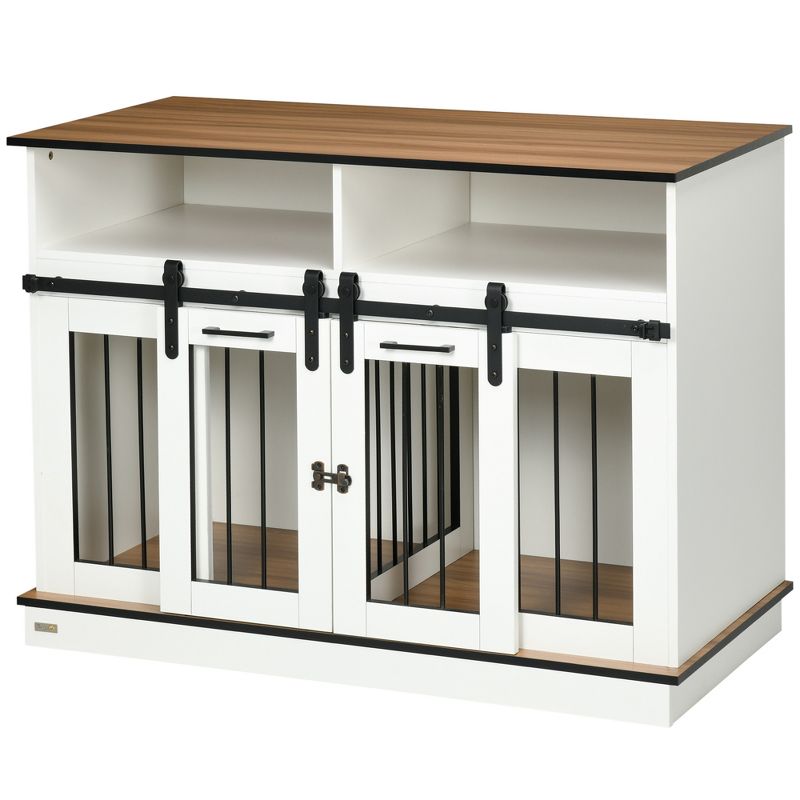 PawHut Dog Crate Furniture for Large Dogs, Double Dog Kennel for Small Dogs with Shelves, Sliding Doors, 5 of 10