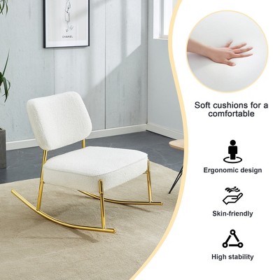 Vynxaria Ergonomic PU Cushioned Rocking Chair with Gold Metal Legs - Stylish Comfort for Any Room