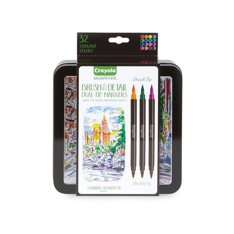 Crayola Signature 16ct Brush &#38; Detail Dual Tip Markers - 32 Colors, 1 of 8